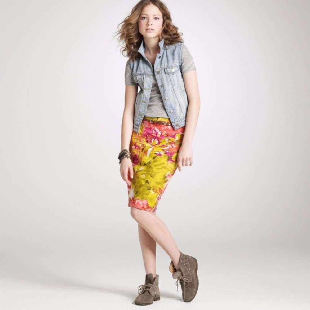 J. CREW IMPRESSIONIST PENCIL SKIRT